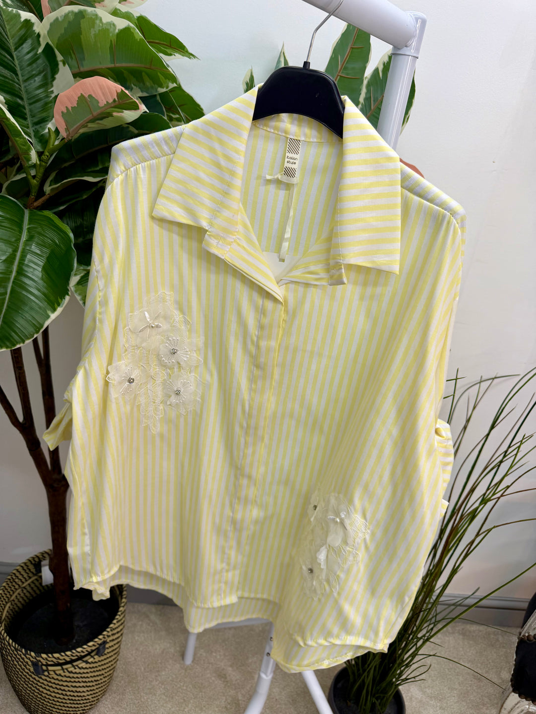 LADIES FASHION STRIPE COTTON SHIRT - YELLOW, BEIGE & BLUE
