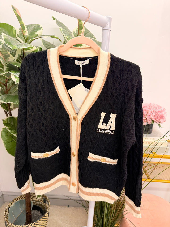 Womens Cable Knit Cricket Cardigan - Cream, Brown, Plum & Black