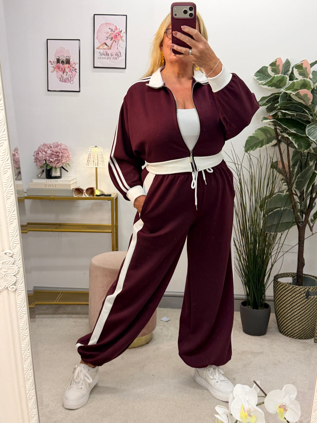 Ladies Fashion Sports Luxe Scuba Trouser Co Ord - Navy, Wine & Brown