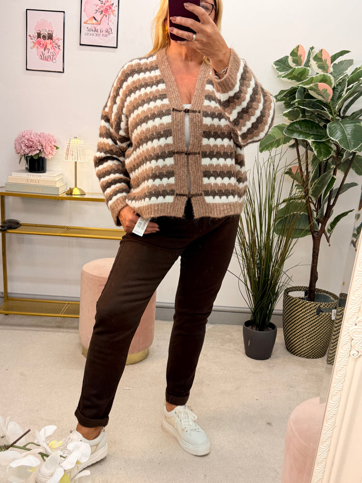 Ladies Fashion Brown Mom Fit Skinny Jeans - sizes 6 to 14