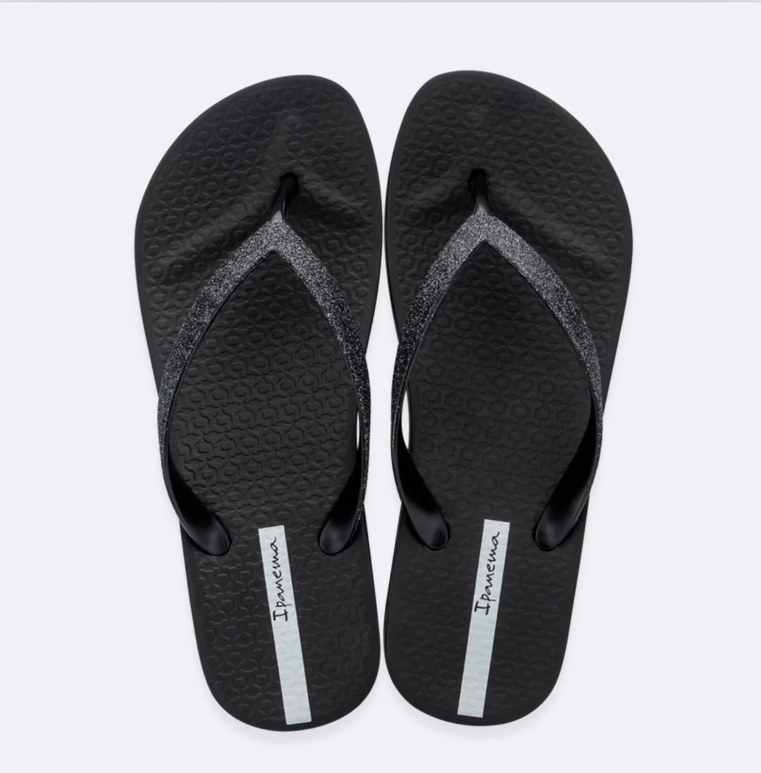 Ladies IPANEMA Glitter Flip Flop Sandals - Black and Pink