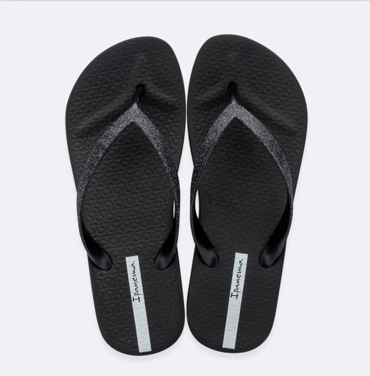 Ladies IPANEMA Glitter Flip Flop Sandals - Black and Pink
