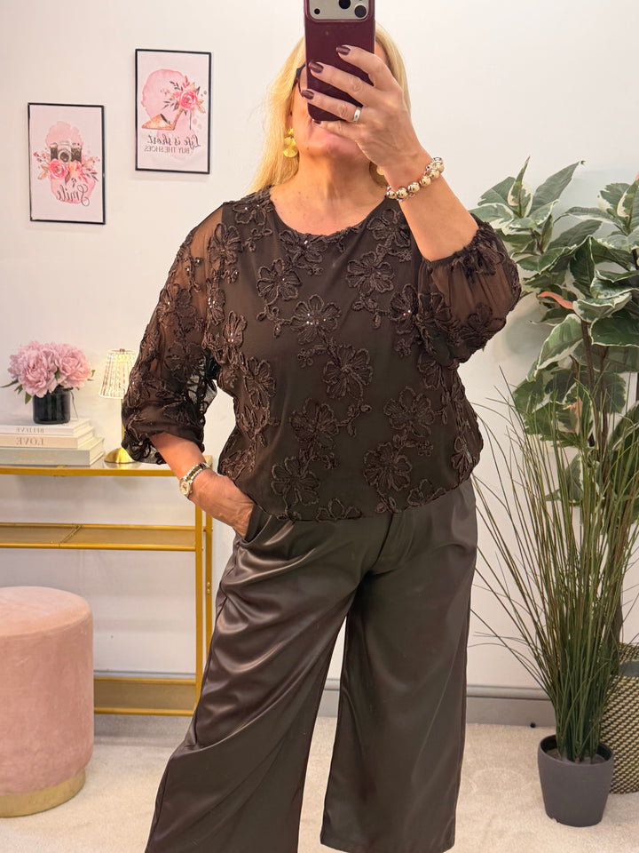 The MARIE sequin sparkly lacy party top - 3 colours