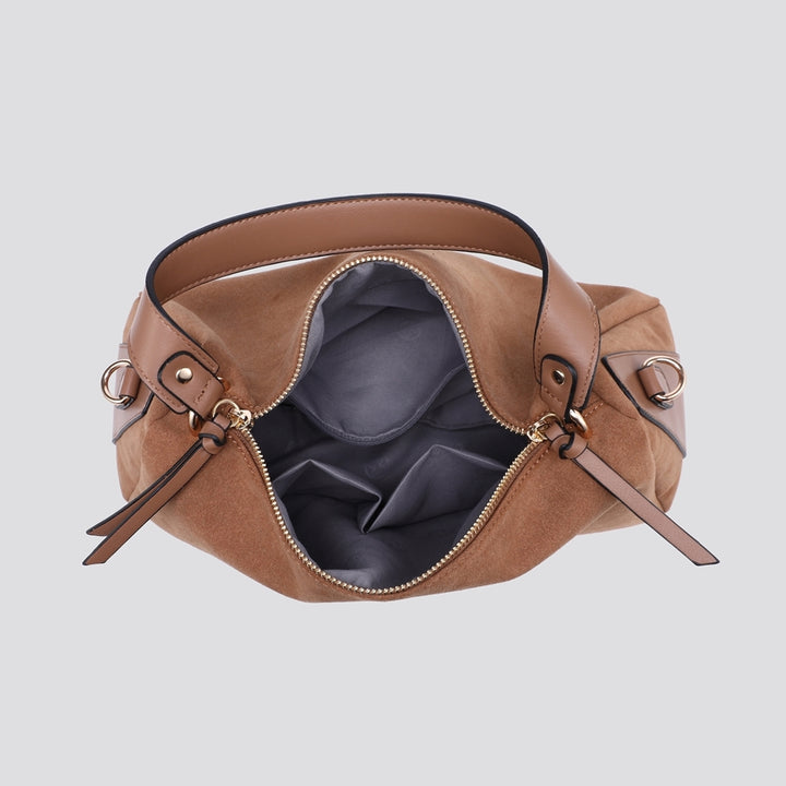 LADIES FASHION FAUX SUEDE HAND BAG - BLACK, BROWN, COFFEE MOCHA