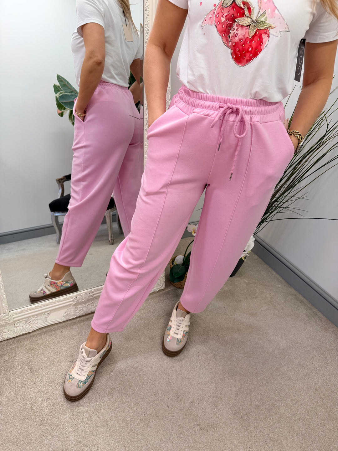 Ladies Fashion Carrot Leg Trousers - beige, pink, blue, black & lemon