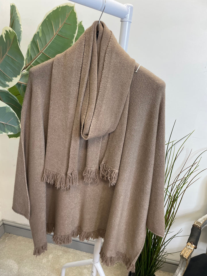 LADIES OVERSIZE JUMPER & SCARF SET COFFEE MOCHA