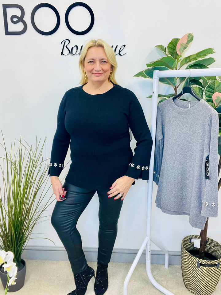 LADIES DIAMANTE JUMPER SWEATER - GREY & BLACK