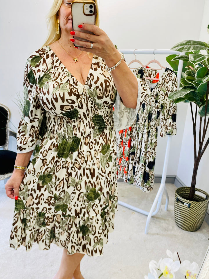 LADIES LEOPARD PRINT SUMMER MIDI DRESS