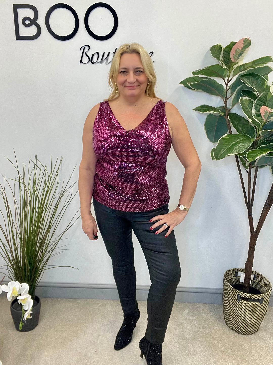 LADIES SEQUIN VEST TOP - BLACK, PURPLE, RED, GOLD, SILVER