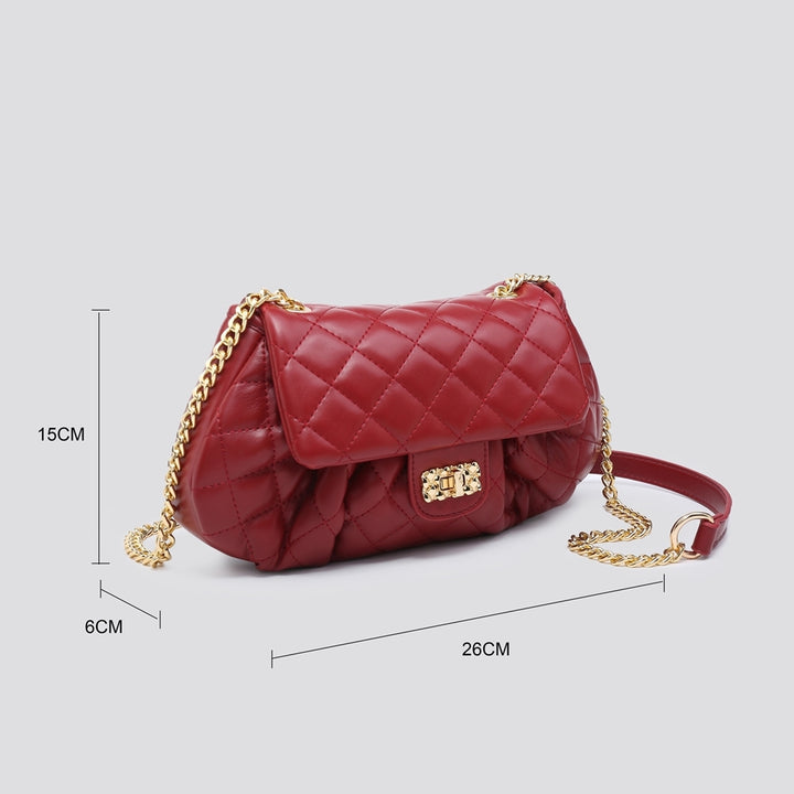 LADIES FASHION QUILTED INSPIRED SHOULDER BAG - BLACK & RED