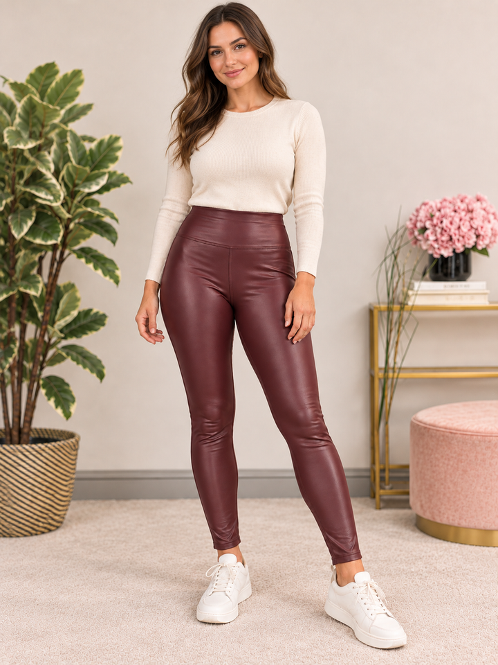 The DISCO wine PU leggings
