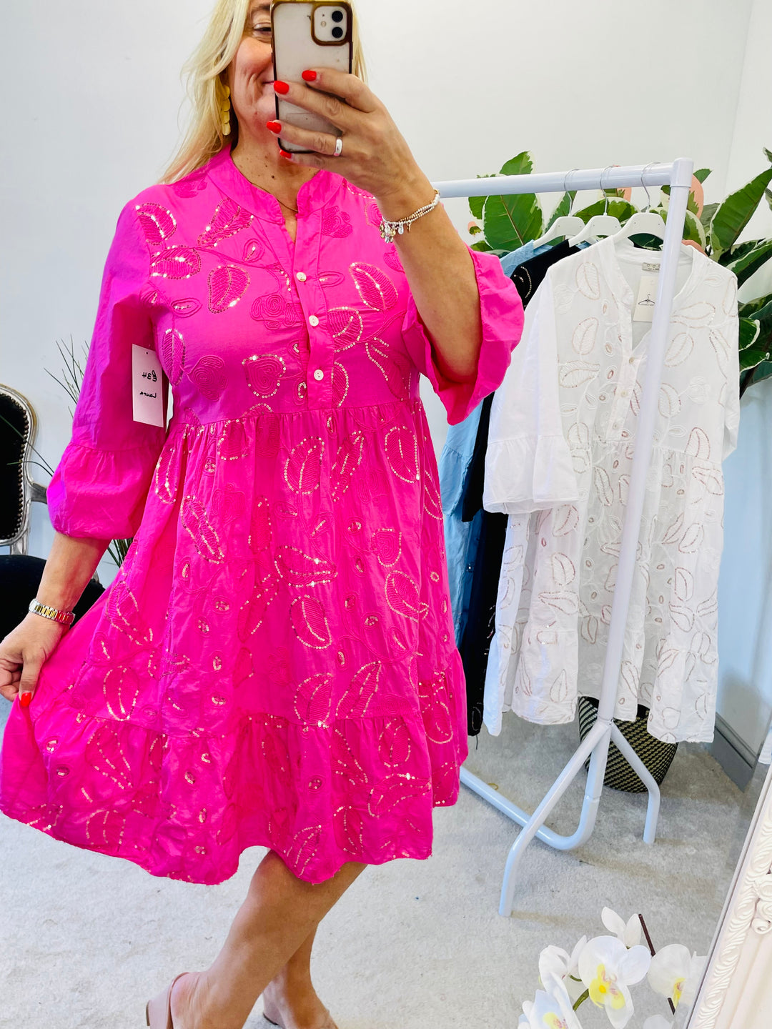 LADIES SUMMER SWING SEQUIN DRESS - WHITE, BLACK, PINK, BLUE