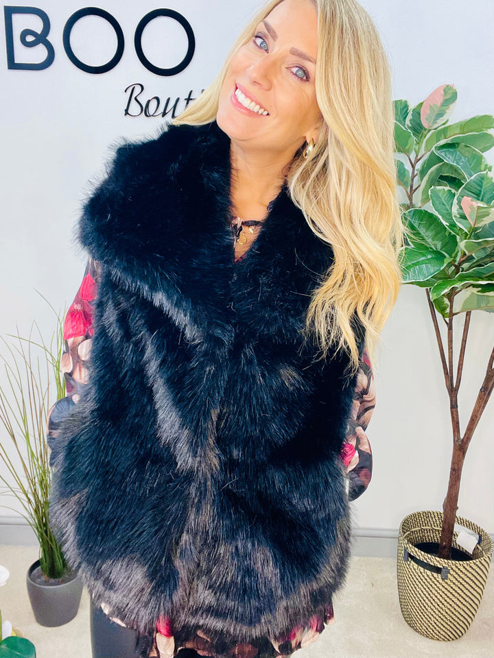 LADIES FASHION FAUX FUR GILET - BEIGE, BLACK, BROWN & CREAM