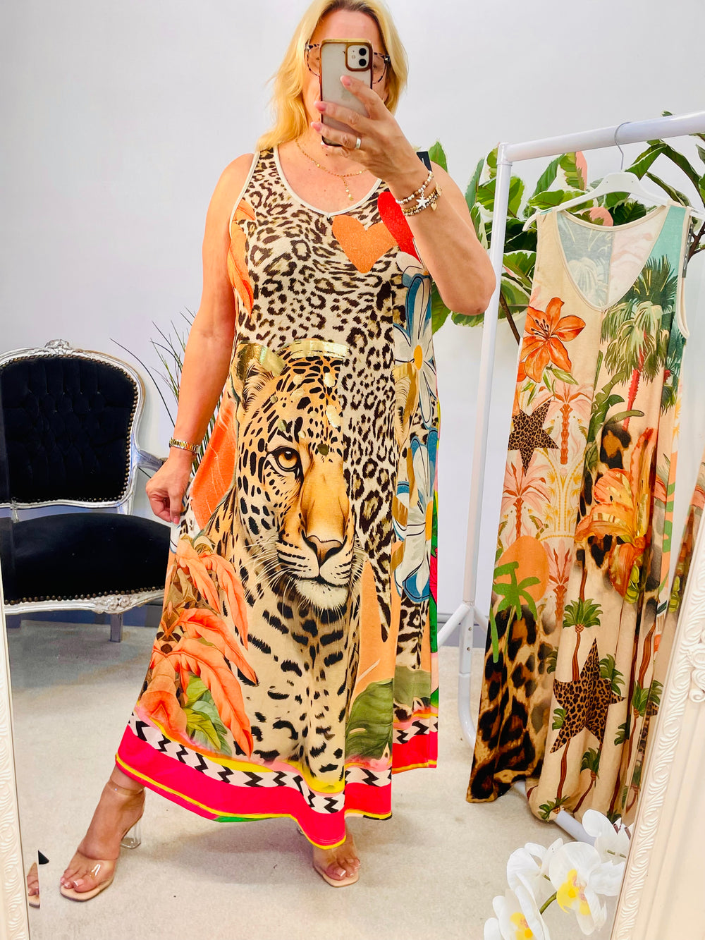 LADIES LUREX TROPICAL TIGER PRINT SUMMER MAXI DRESS