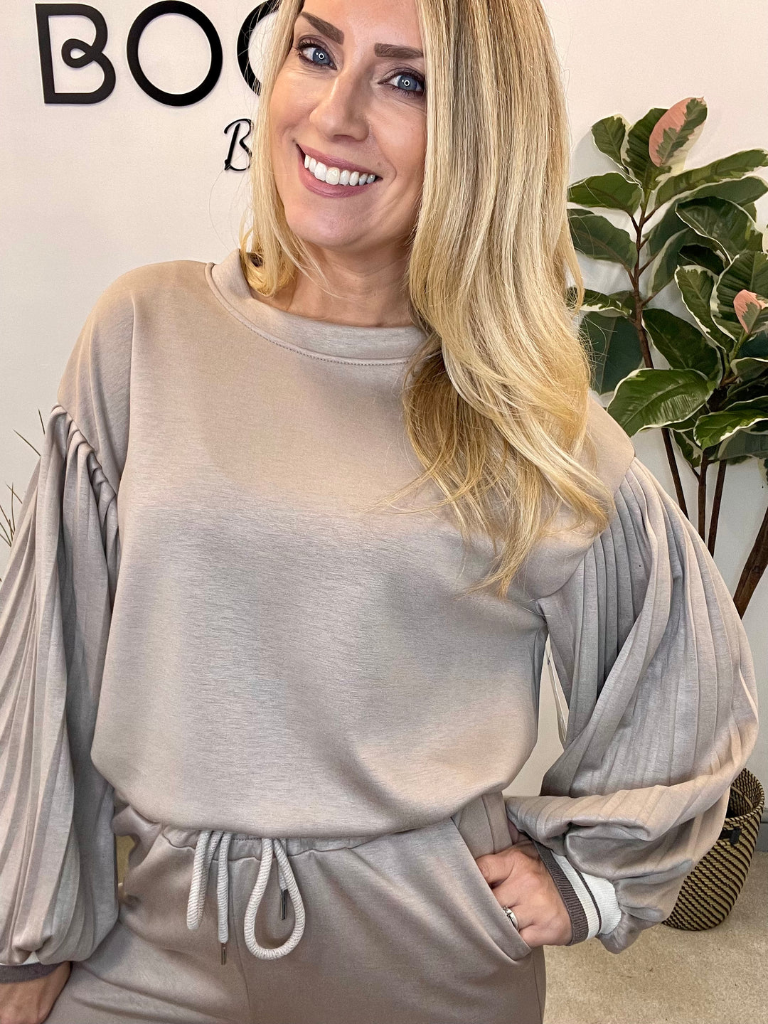 LADIES SCUBA STRAIGHT LEG TROUSER CO ORD SET - BLACK, MOCHA, BROWN