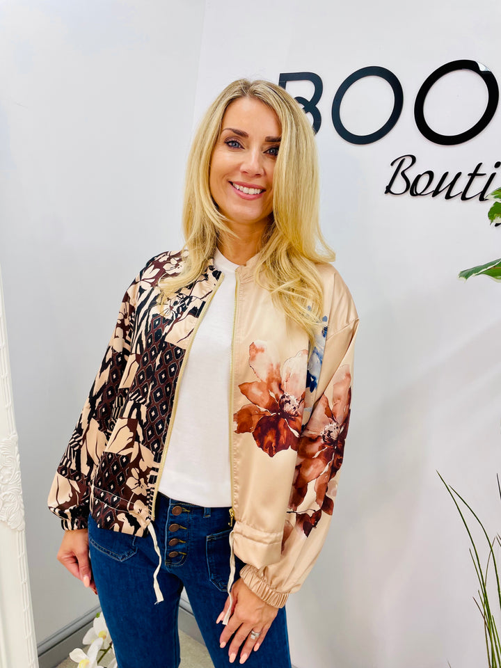 LADIES GOLD SATIN FASHION BOMBER JACKET