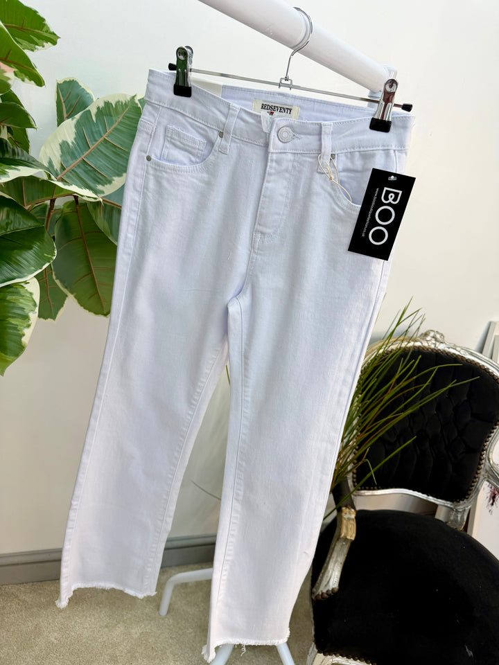 Ladies Fashion White Ankle Grazer Jeans