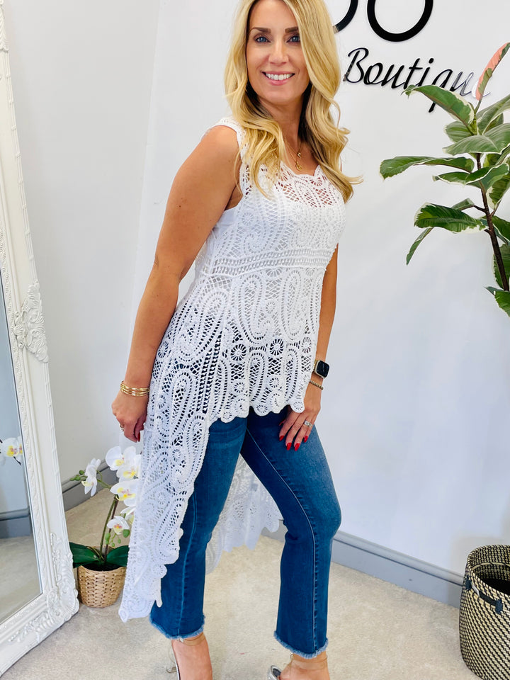 LADIES WHITE COTTON CROCHET LACE SUMMER TOP