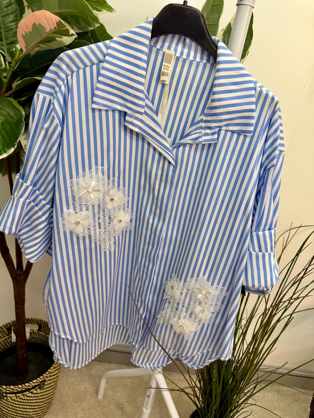 LADIES FASHION STRIPE COTTON SHIRT - YELLOW, BEIGE & BLUE