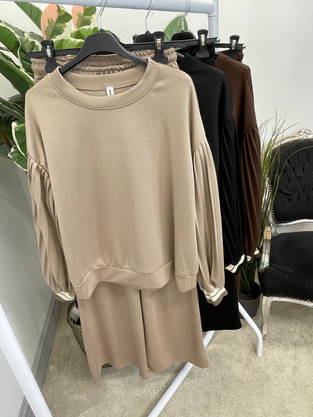 LADIES SCUBA STRAIGHT LEG TROUSER CO ORD SET - BLACK, MOCHA, BROWN