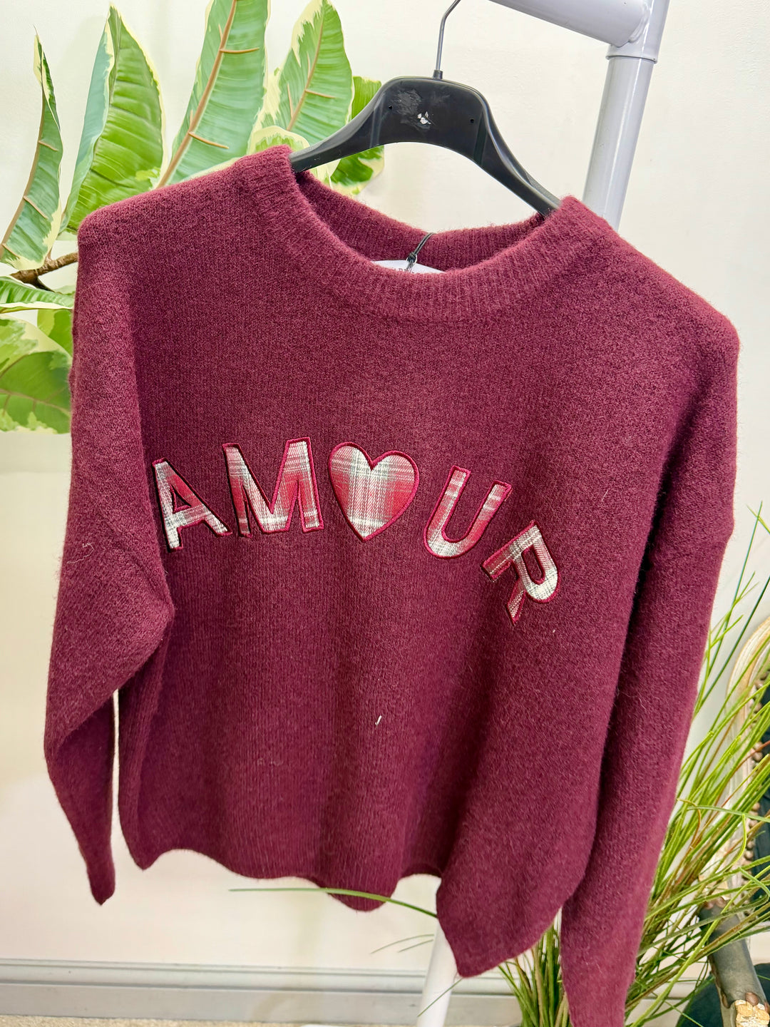 LADIES KNITTED AMOUR JUMPER - BEIGE, BROWN & BERRY