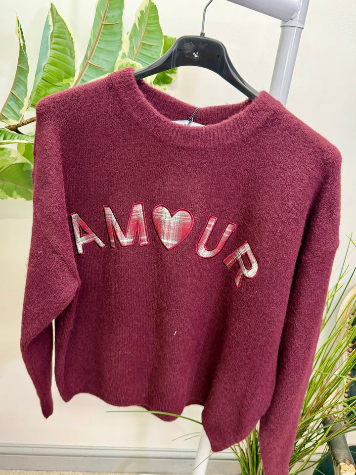 LADIES KNITTED AMOUR JUMPER - BEIGE, BROWN & BERRY