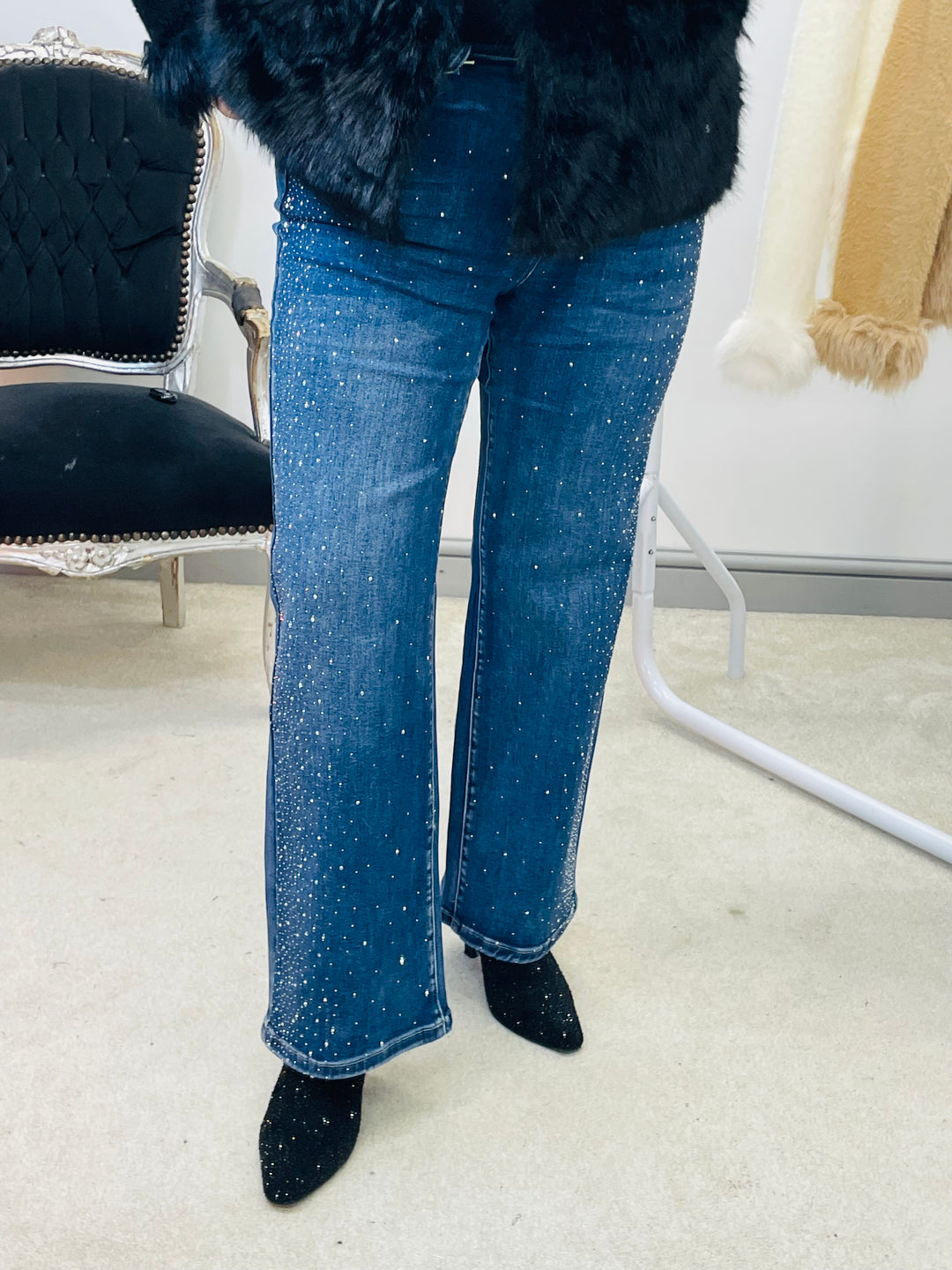 LADIES SPARKLY DIAMANTE STRAIGHT LEG JEANS