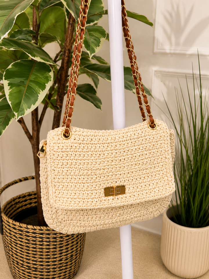 Ladies Fashion Woven Summer Shoulder Bag - Cream, Beige, Pink, Brown