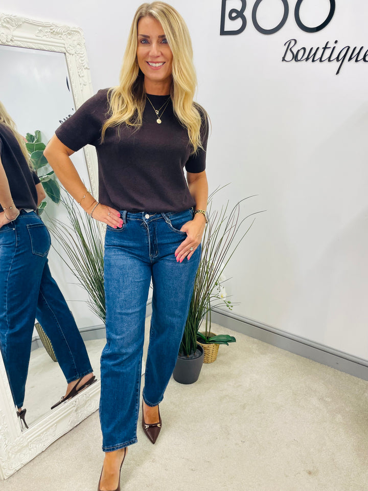 LADIES BLUE DENIM BALLOON LEG JEANS