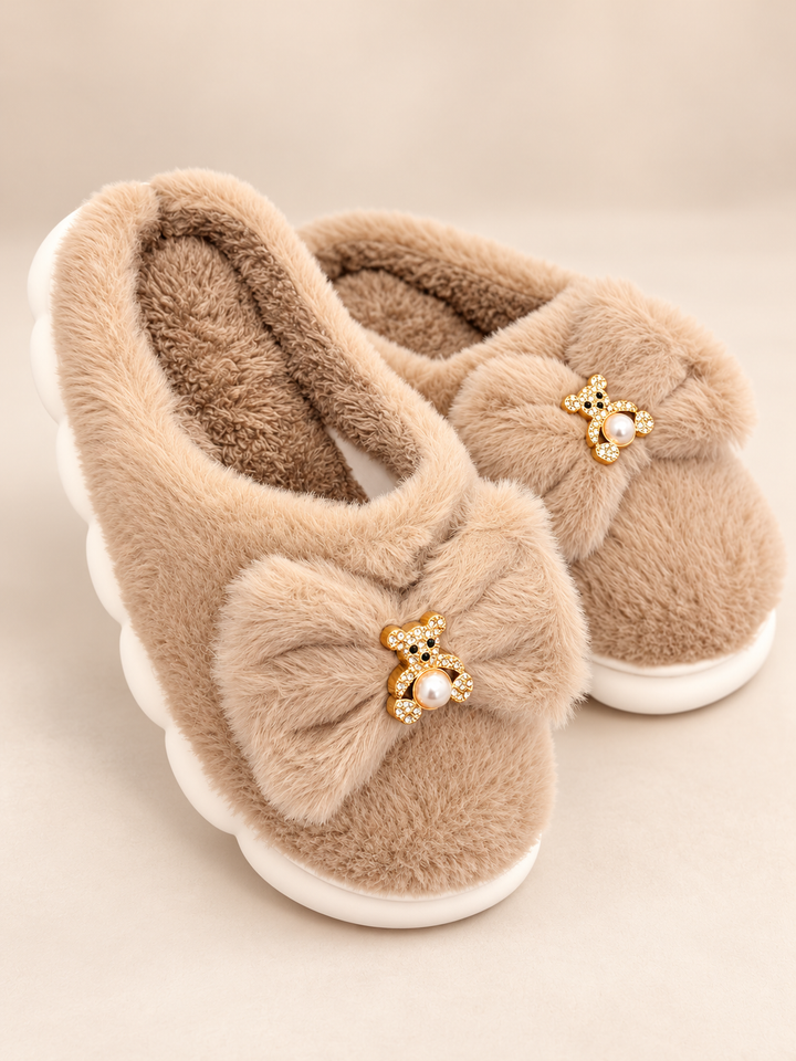 Women’s Mocha Beige Faux Fur Cloud Style Slippers