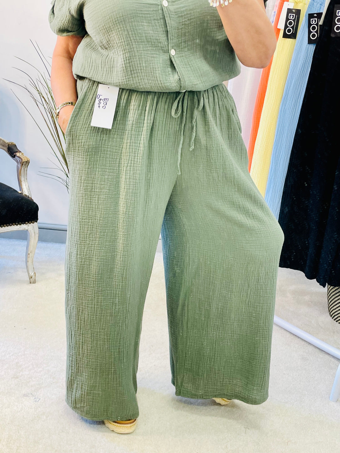 LADIES SUMMER CHEESECLOTH WIDE LEG PALAZZO TROUSERS