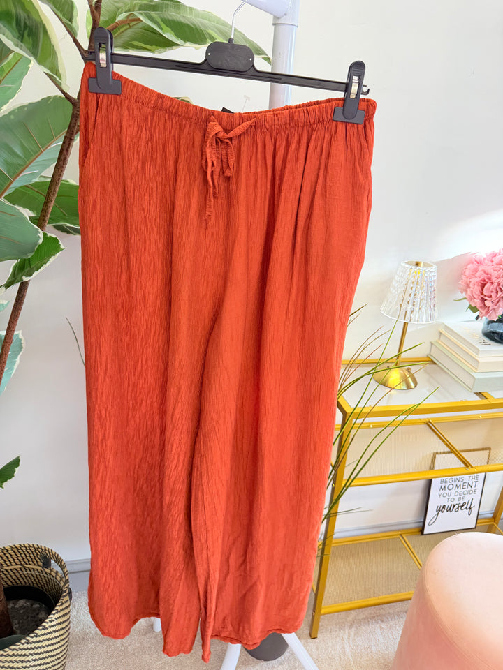 Ladies Non Crease Wide Leg Trousers - Rust, Coral, Black, White, Khaki, Lime, 