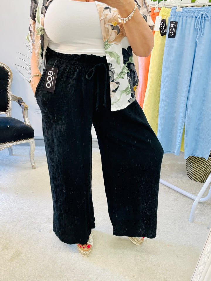 LADIES SUMMER CHEESECLOTH WIDE LEG PALAZZO TROUSERS
