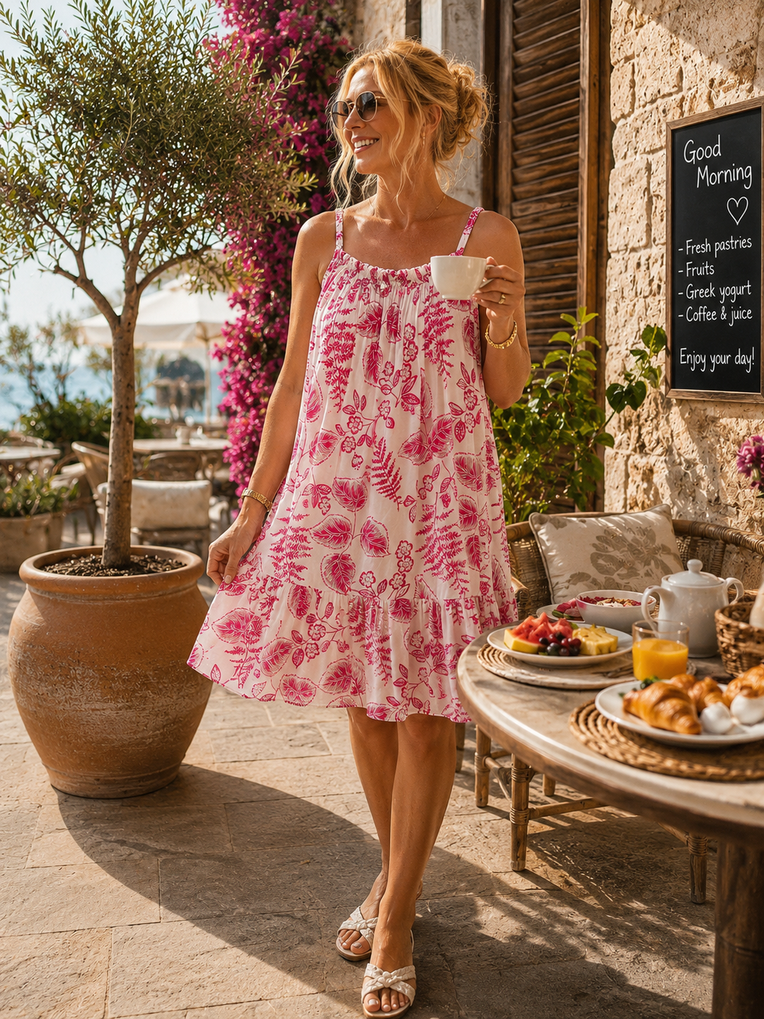Ladies Summer Sun Dress - Navy, Blue, Wine, Pink, Orange, Beige, Khaki, Brown