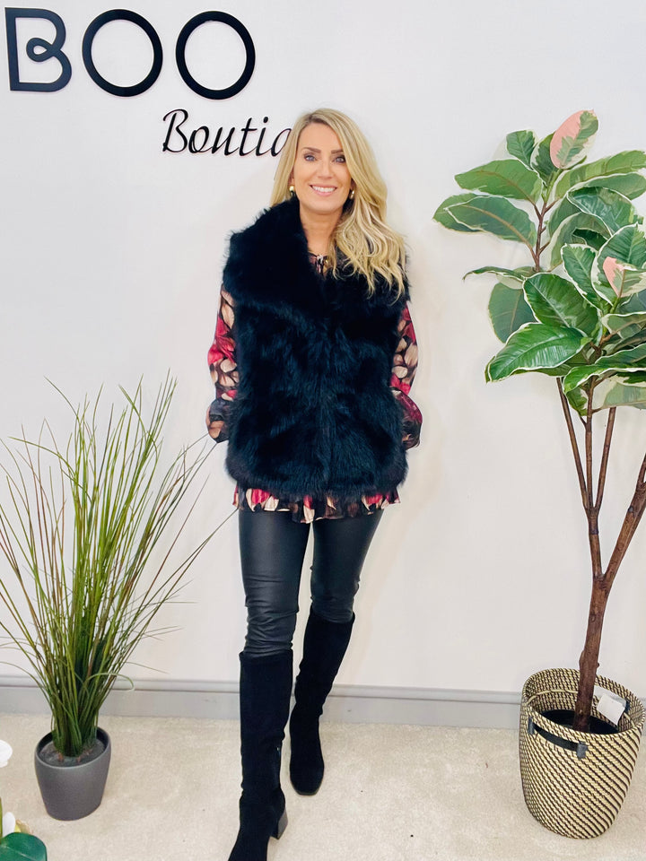 LADIES FASHION FAUX FUR GILET - BEIGE, BLACK, BROWN & CREAM