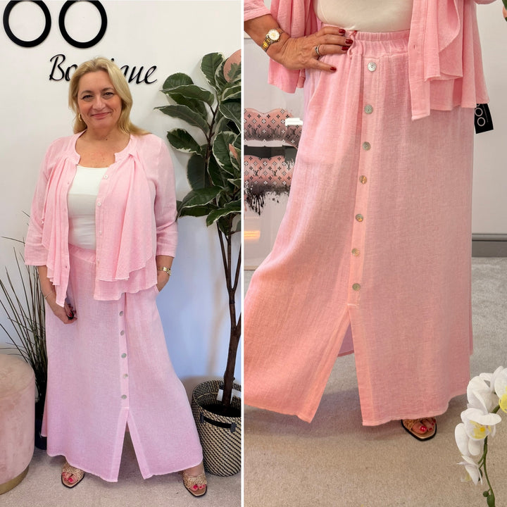 Ladies Fashion Teabag Linen Maxi Skirt - pink, blue, turquoise, beige, white, lime