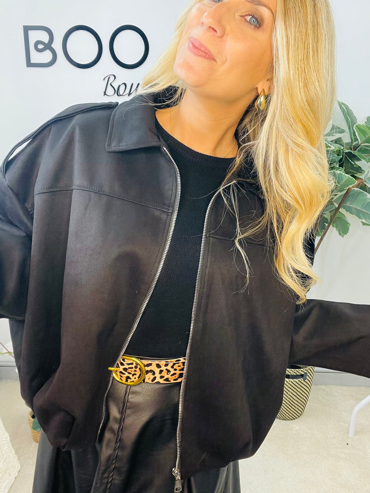 LADIES FASHION FAUX SUEDE BOMBER JACKET - BLACK, BEIGE, BROWN & BURGUNDY WINE