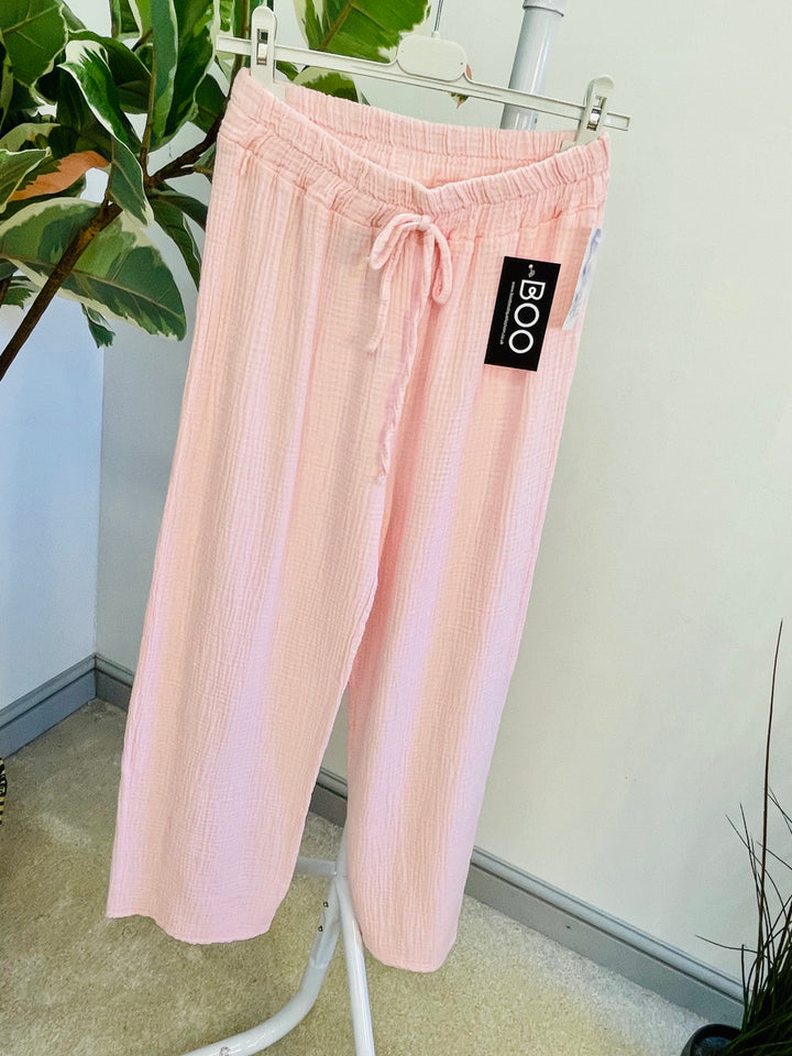 LADIES SUMMER CHEESECLOTH WIDE LEG PALAZZO TROUSERS