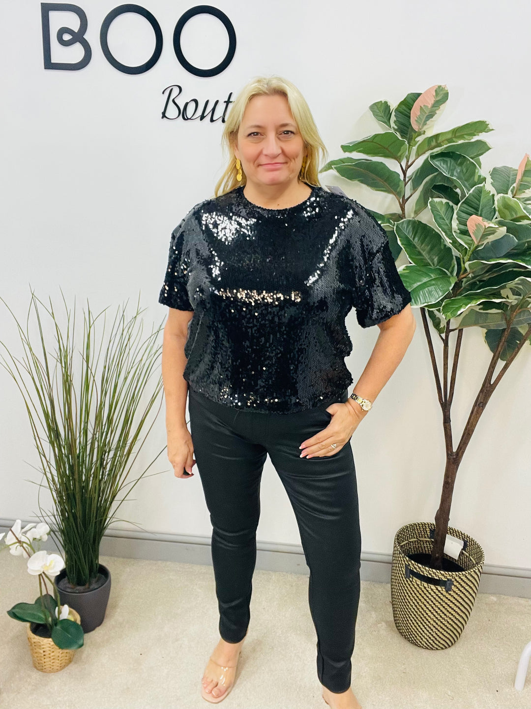 LADIES SEQUIN PARTY TOP - BERRY, BLACK & BROWN