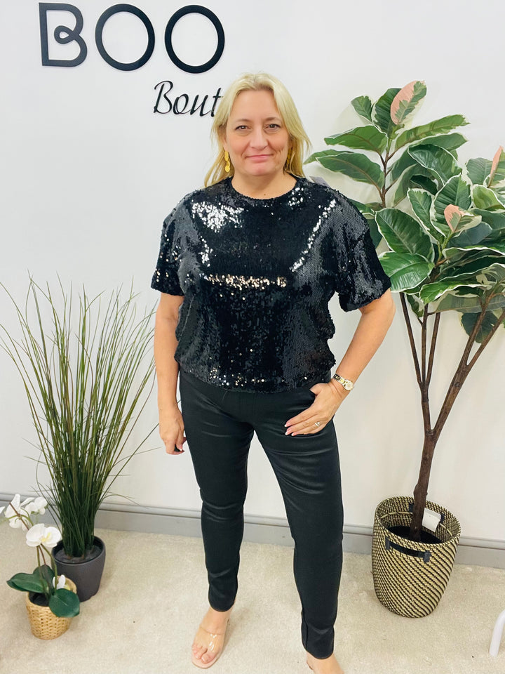 LADIES SEQUIN PARTY TOP - BERRY, BLACK & BROWN