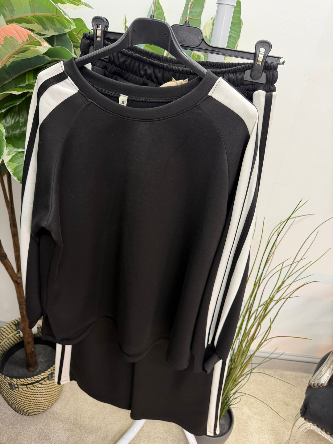 Ladies Fashion Wide Leg Tracksuit co ord set black