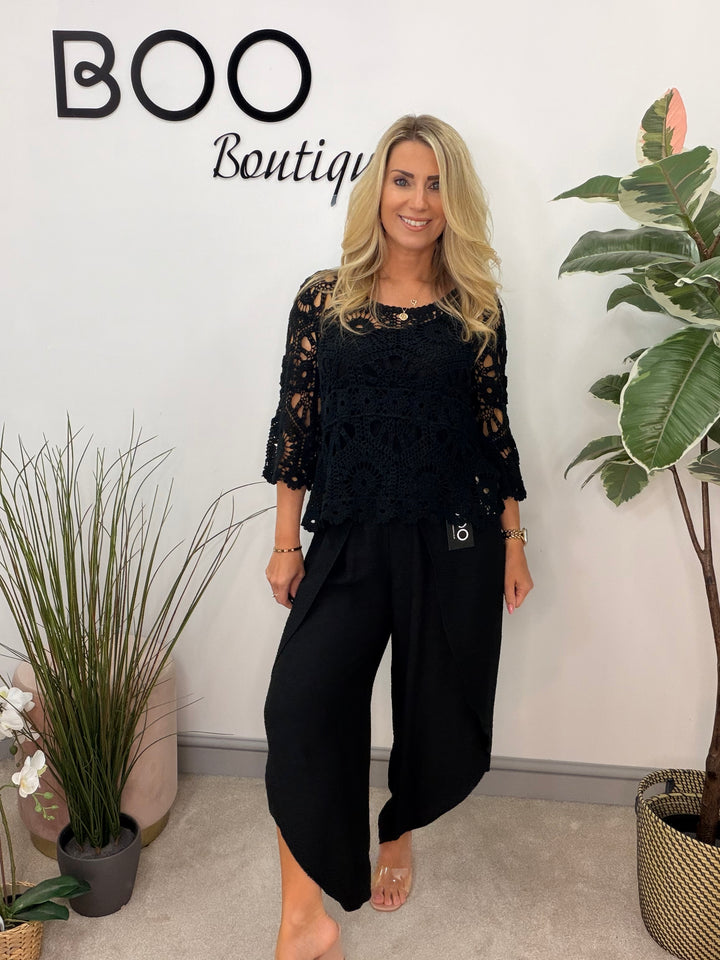 Ladies Pretty Crochet Summer Top black