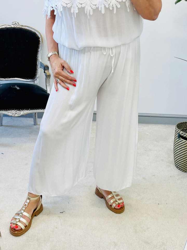 LADIES FLOWY CULLOTTE HAREM LOOSE FIT TROUSERS - PINK, NAVY, KHAKI, WHITE, DARK BEIGE