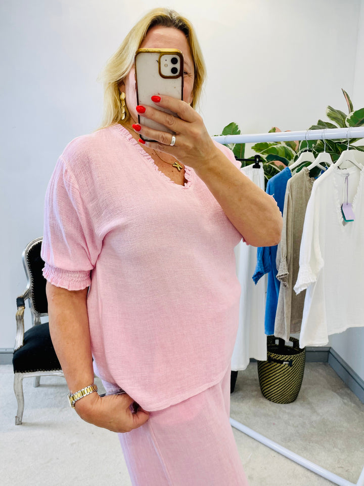 LADIES TEABAG LINEN TOP - PINK, WHITE, BEIGE, BLUE