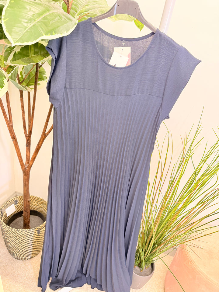 Ladies Fashion Pleated Maxi Dress - Black, Navy, Red, Lemon, Pink, Raspberry