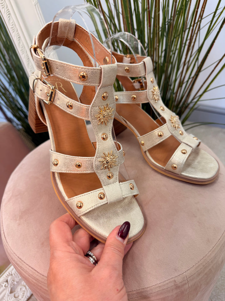 Ladies Fashion Gold Gladiator Block Heel Sandals