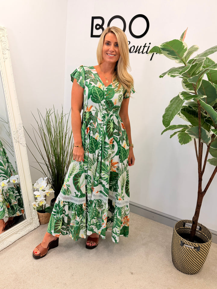 Ladies Fashion Tropical Print Summer Event Maxi Dress