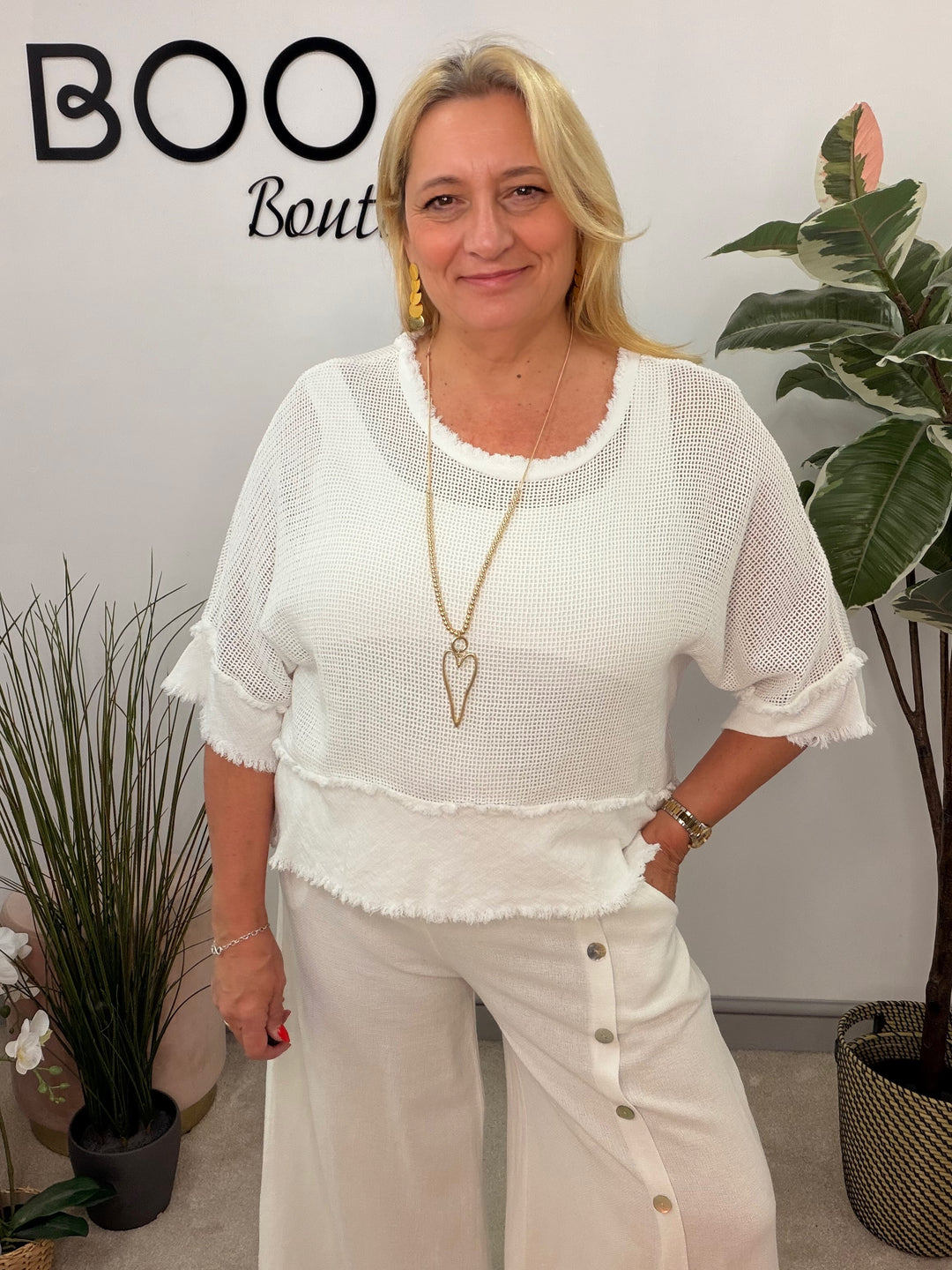 Ladies Tea Bag Linen Top white
