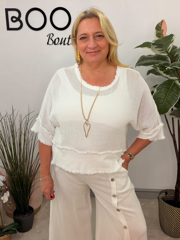 Ladies Tea Bag Linen Top white