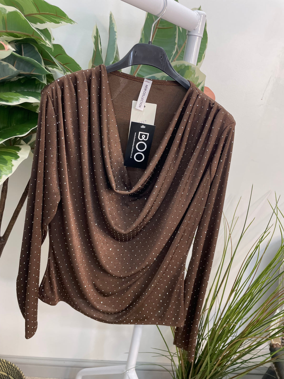 LADIES SPARKLY FESTIVE COWL NECK TOP - GREEN, NAVY, BLACK, BROWN